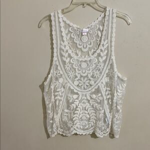 Xhilaration Y2K Ivory Sheer Cropped Embellished Tank Top size L/XL Summer Boho